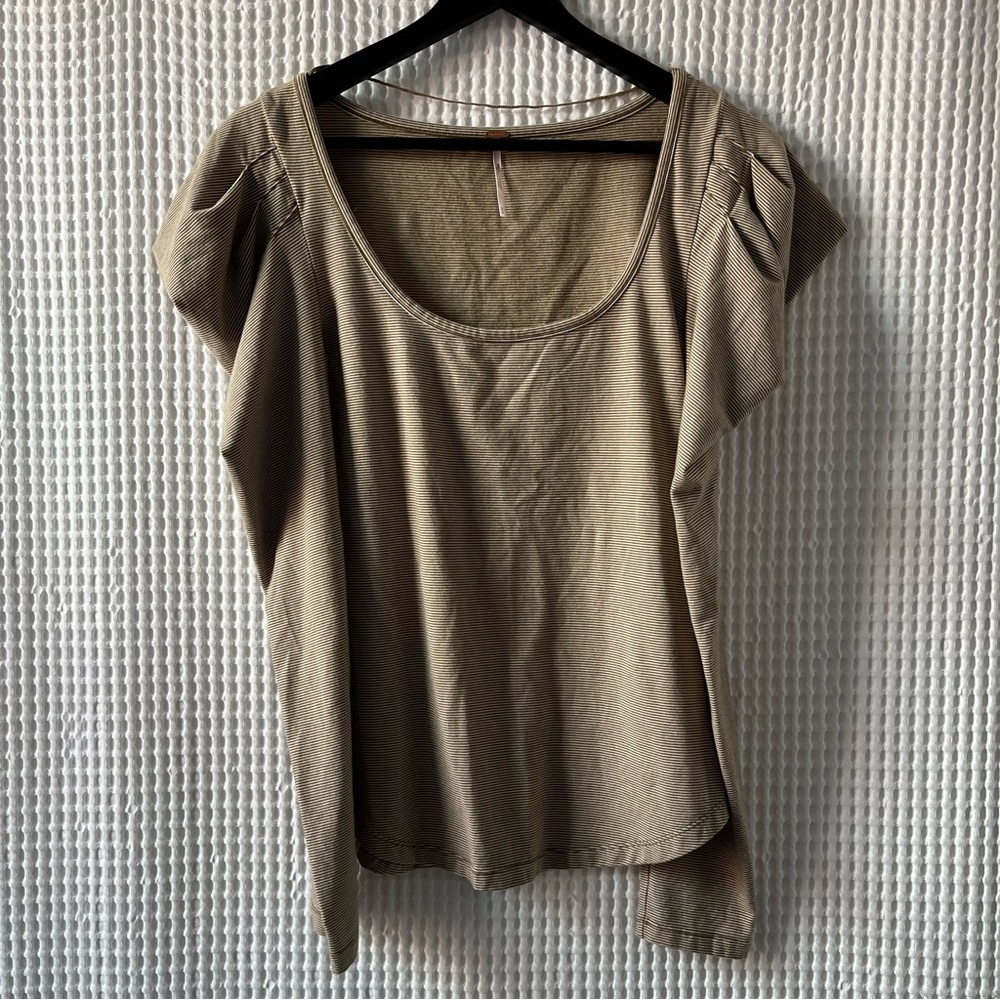Free People Penelope striped knit pullover with puff shoulder detail